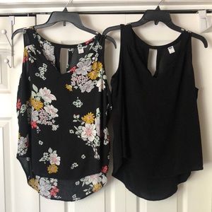 2 Old Navy sleeveless tops black and floral